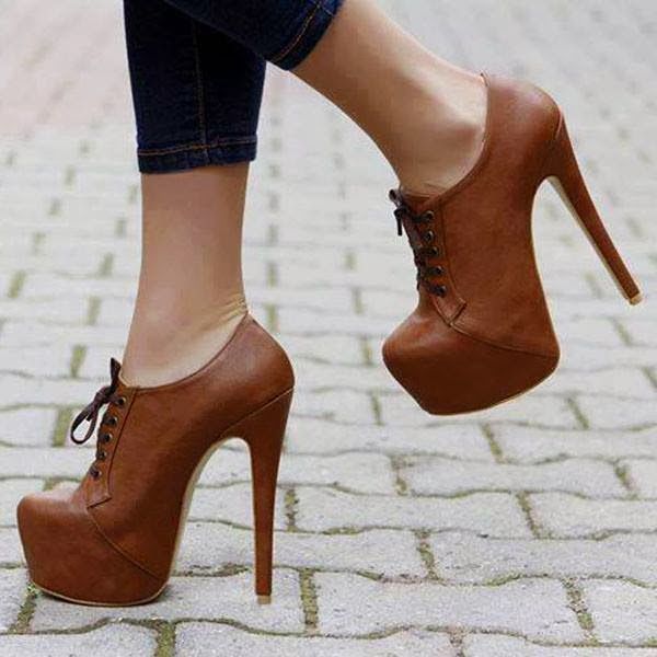 Attractive Closed Toe Stiletto Heel Lace-up Ankle Boots