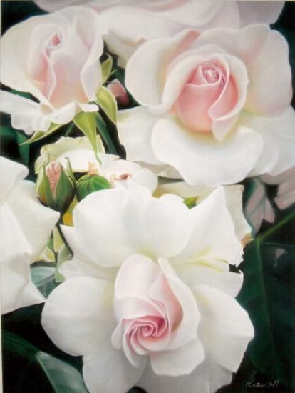 gorgeous white roses with pink hearts