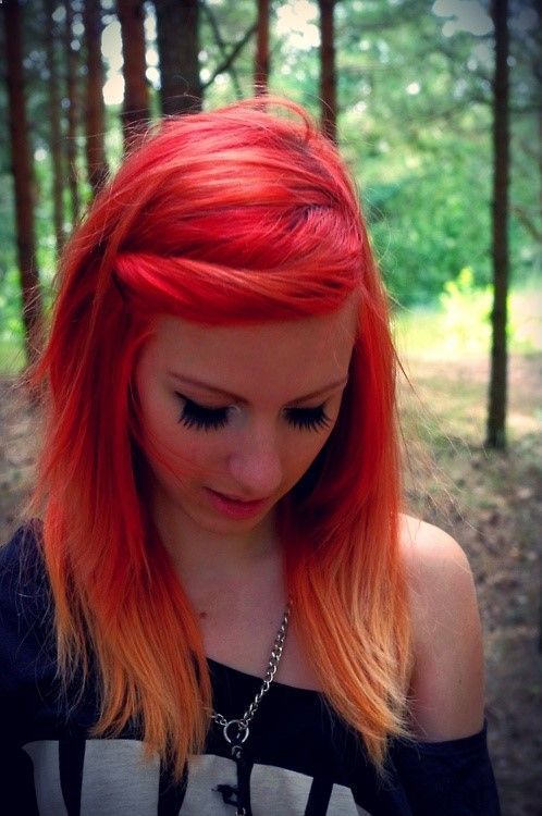 hair, hair color, orange hair, orange, red, red hair, tips, multi-colored hair