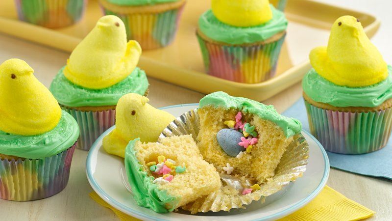 PEEPS Chick Surprise-Inside Cupcakes… Easter cupcakes, fill with colorful spri