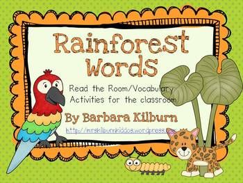 Rainforest vocabulary/read the room activity for writing centers.  Includes 10 f