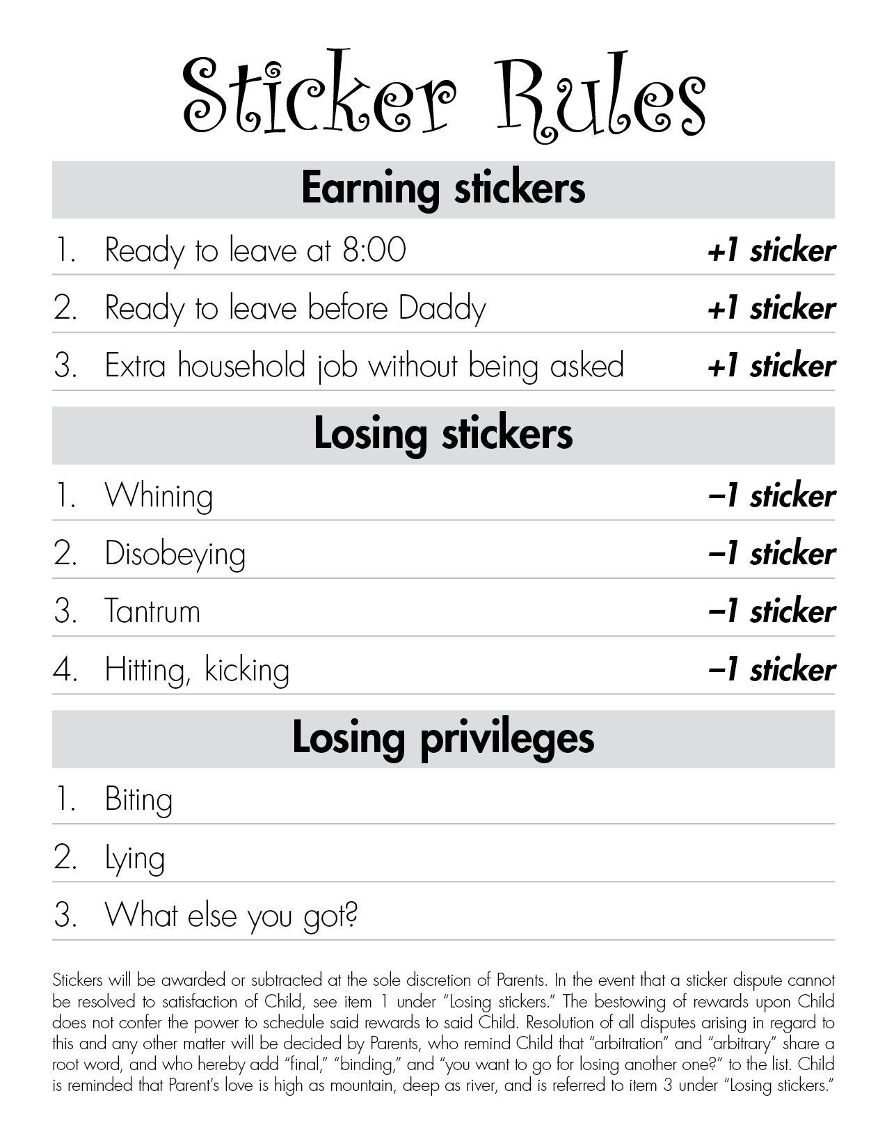 Sticker Reward Chart rules – Plan on revising slightly (I dont plan on taking an