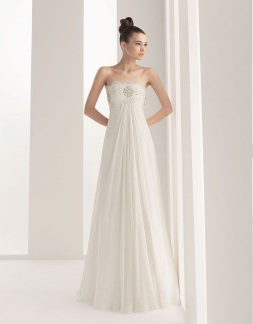 Strapless A-line chiffon bridal gown