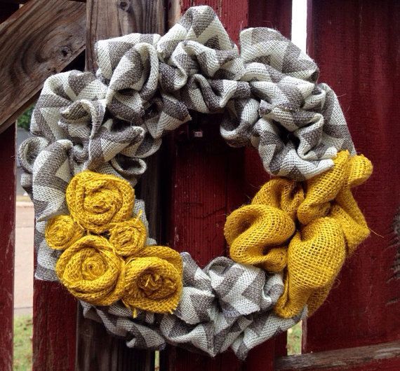 Yellow & Chevron Burlap Wreath.