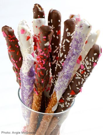 Chocolate-Dipped Pretzels, we make these in the preschool for every holiday, jus