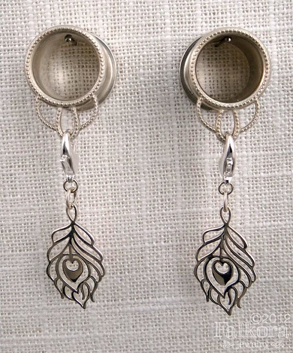 Dangle Plugs Tunnels silver feather charms by FalkoraJewelry, $28.00