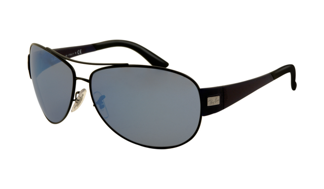 Ray Ban RB3467 Sunglasses Shiny Black Frame Polarized Blue Lens