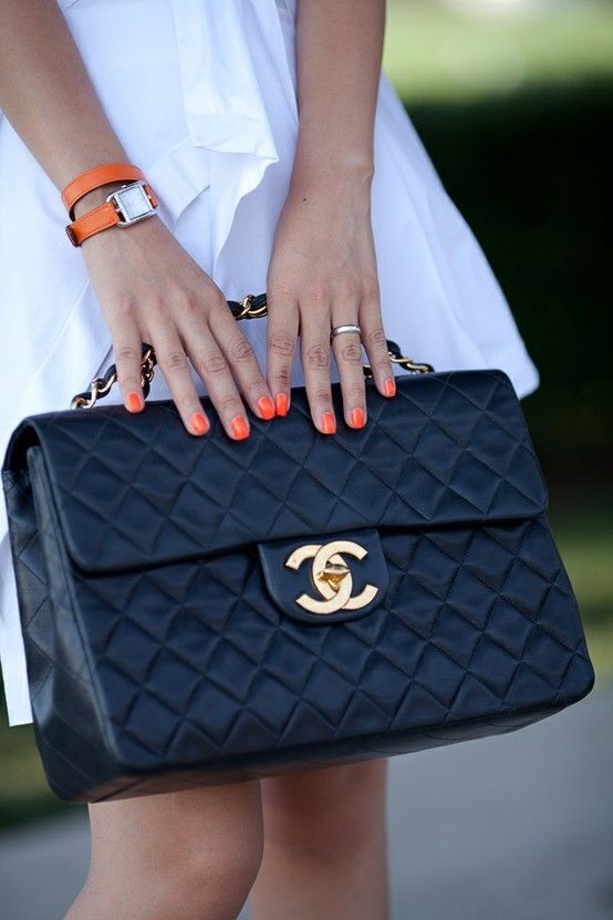 This navy Chanel tote purse is perfect for spring when teamed with bursts of bri