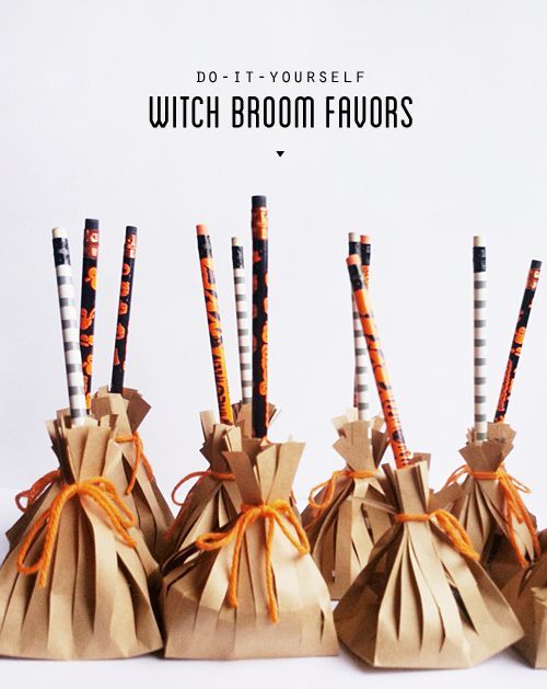 Dont forget the treat bags! I made these little witch broom favors last minute f
