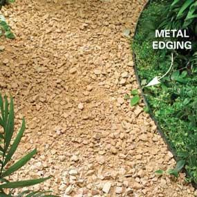 Gravel path tips. The article also shares tips for mulch and stepping stone path
