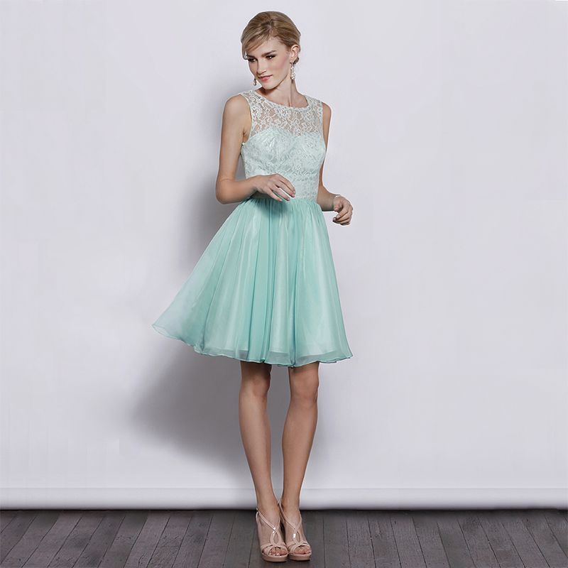 Lace top with chiffon a-line skirt elegant bridesmaid dress