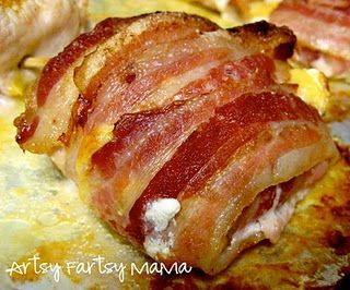 This is sinfully good! Bacon wrapped chicken with cream cheese, garlic salt, and