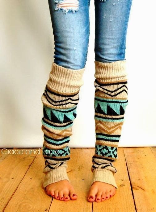 Winter aztec tribal print leg warmer trend.   I would wear these around the hous