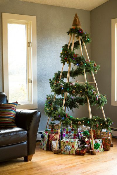 An alternative Christmas tree by The Jubiltree Company with DIY evergreen garlan