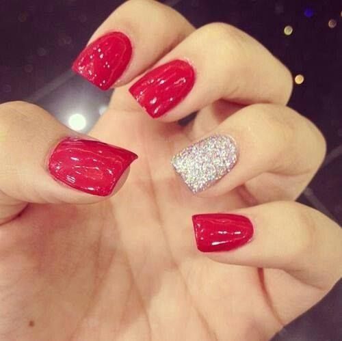 Beautiful Christmas nails (could use gold sparkle accent instead of silver)