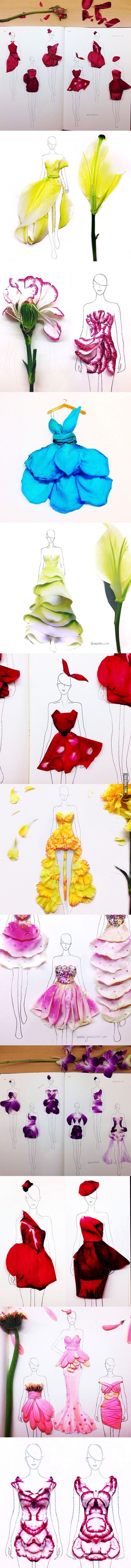 Clever Fashion Illustrations With Real Flower Petals As Clothing.