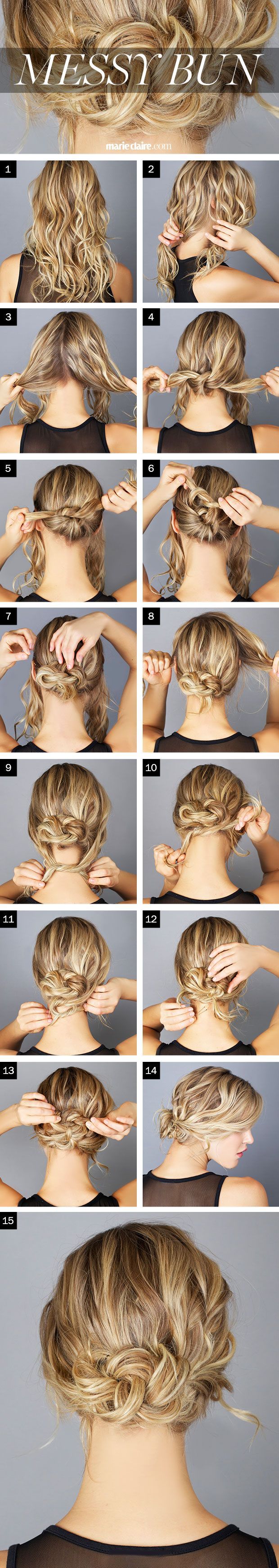 Hair How-To: The Messy Knot Bun (click for step by step instructions) — if you