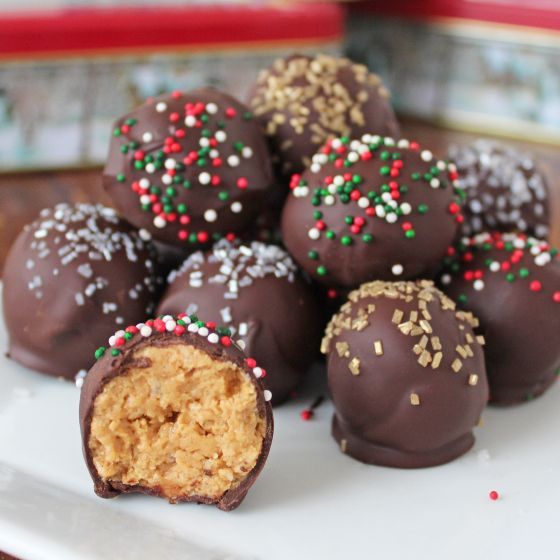 Peanut Butter Balls, made with peanut butter and rice krispies