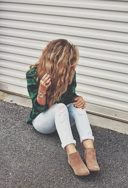 plaid and booties. go to outfit. looking for a flannel like this one.