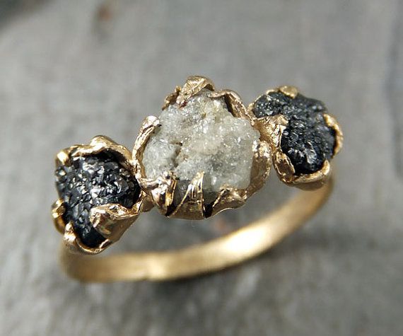 Rough Diamond Engagement Ring Raw 14k Gold Wedding by byAngeline, $1350.00