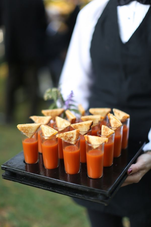 Tomato Soup Shots Outdoor Fall Charlottesville Wedding Reception at Keswick Vine