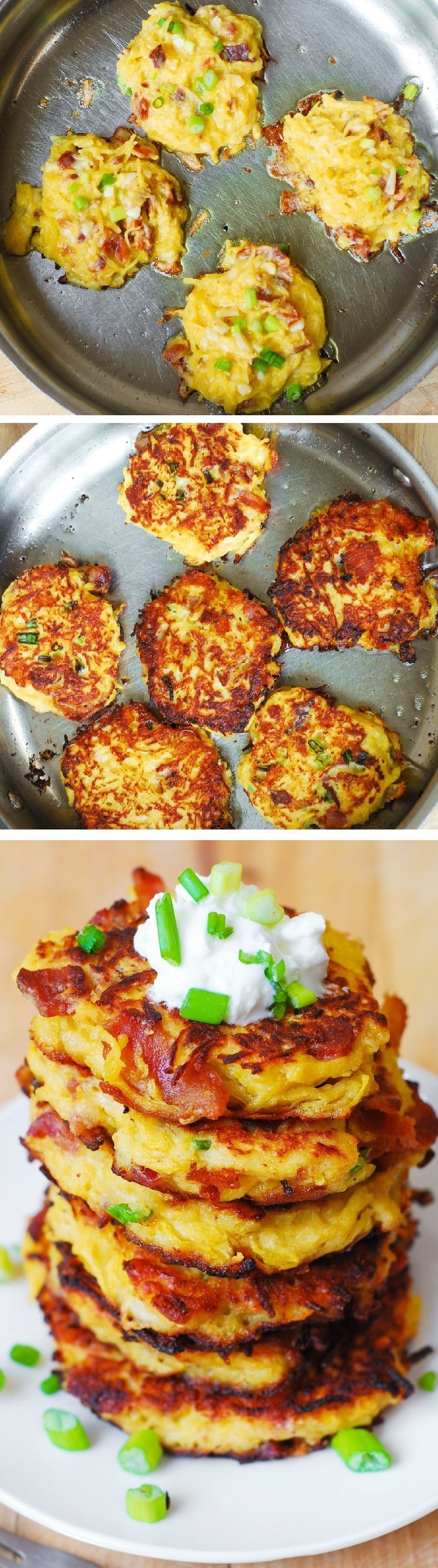 Bacon, Spaghetti Squash, and Parmesan Fritters. So unbelievably good!  Kids love