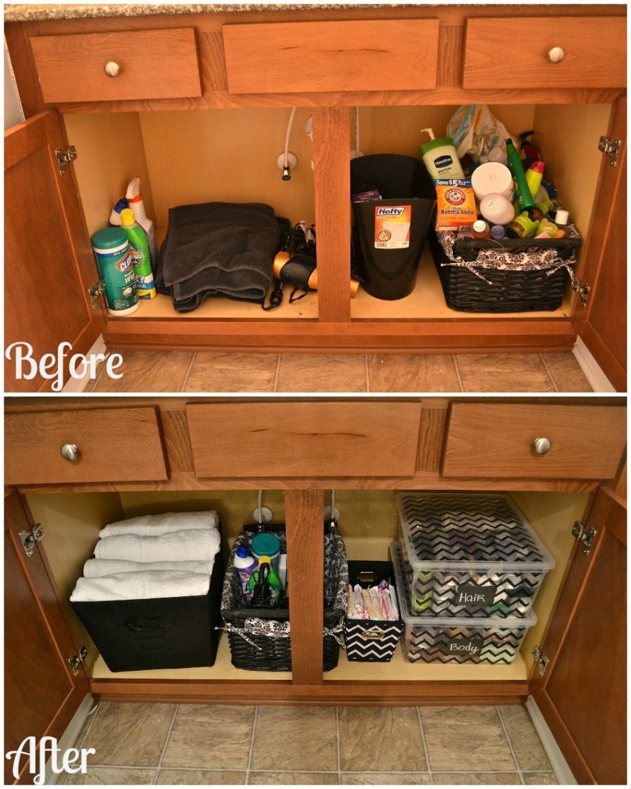How to organize your bathroom cabinet. Great tips for under the sink storage ide