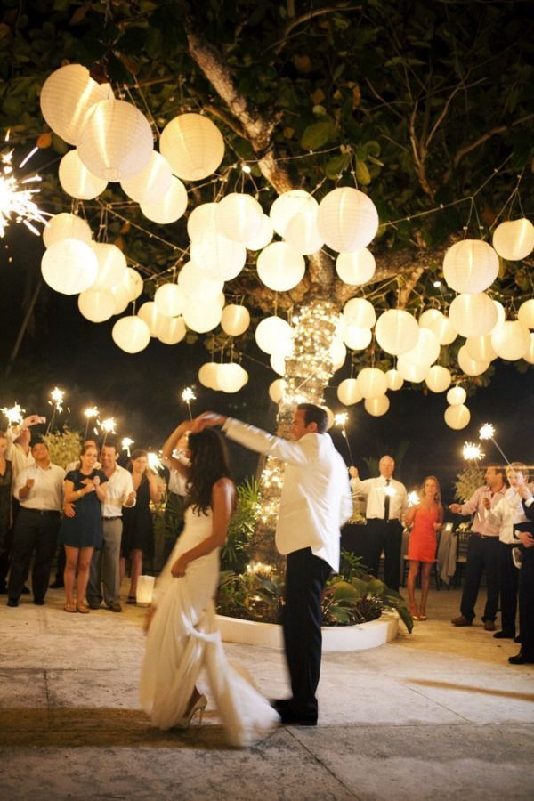 Hanging paper lanterns from a tree