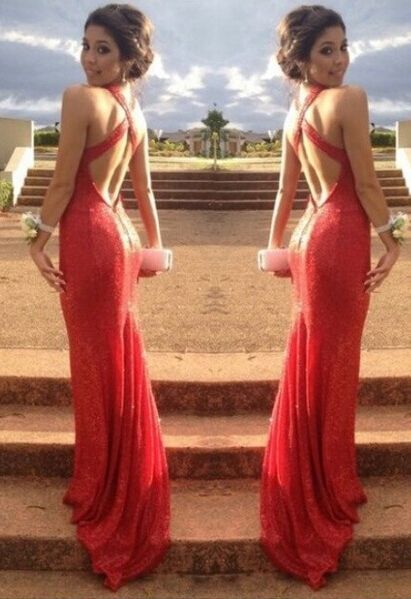 2014 Sexy Red Prom Dress Cross Back