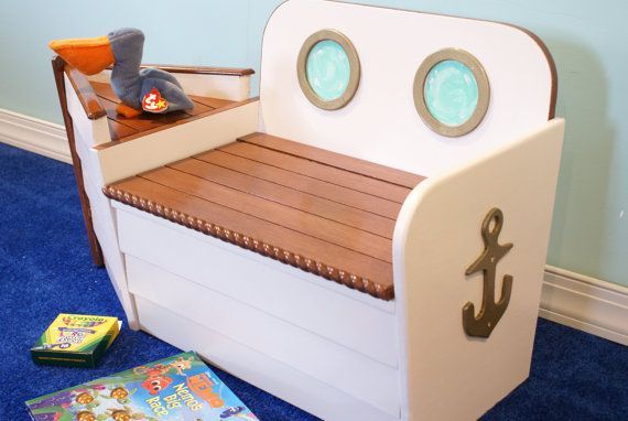 Nautical Boat Toy Box with bench. A