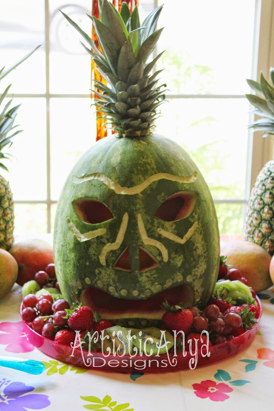 {Artistic Anya Designs} Hawaiian Luau Party – Carved Watermelon Tiki