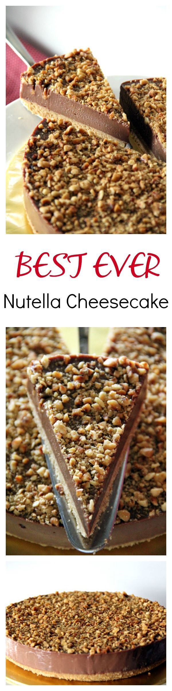 Best-ever NO BAKE Nutella Cheesecake with toasted hazelnut, to-die-for richest and creamiest