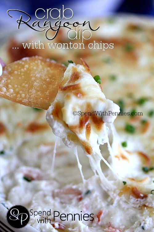 Crab Rangoon Dip with Wonton Chips! Crab Rangoon has always been one of my favorite appetizers! Crispy and delicious on the outside with a creamy cheesy crab filling whats not to