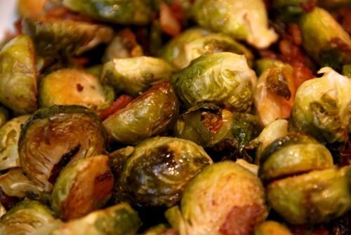 Roasted Brussels Sprouts and Bacon | Nom Nom Paleo – Soooo easy and amazingly delish!   I could have eaten this as my meal.   Used just olive oil and