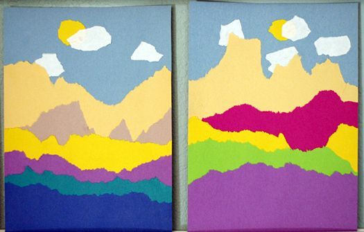 torn paper landscapes – simple art with paper and glue. love