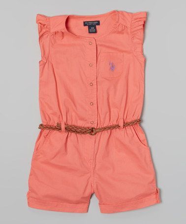 Another great find on #zulily! Calypso Peach Angel-Sleeve Romper – Infant, Toddler & Girls by U.S. Polo Assn.