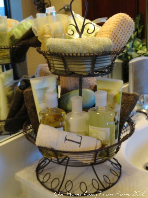 Been trying to figure out for the longest where to put guest toiletries at…perfect!    Toiletries basket- perfect for