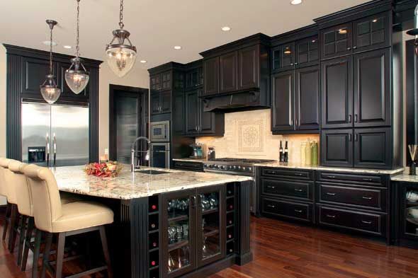 black cabinets in kitchen |