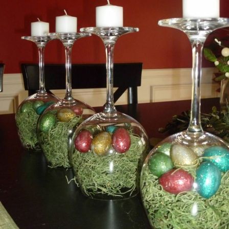 easter table – Change the colour of the paper and use tiny baubles instead of eggs, would be lovely for