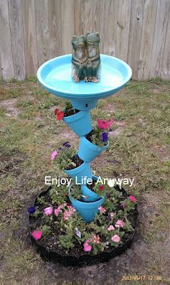 Enjoy Life Anyway: DIY Bird Bath    Topsy Turvy Bird Bath planter – how