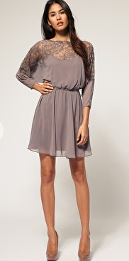 grey solid and lace dress. @Hillary Rumph, if you were getting married in the fall I would beg to wear this