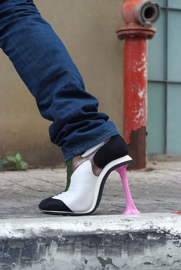 Heels designed to look like you have gum stuck to your shoe…