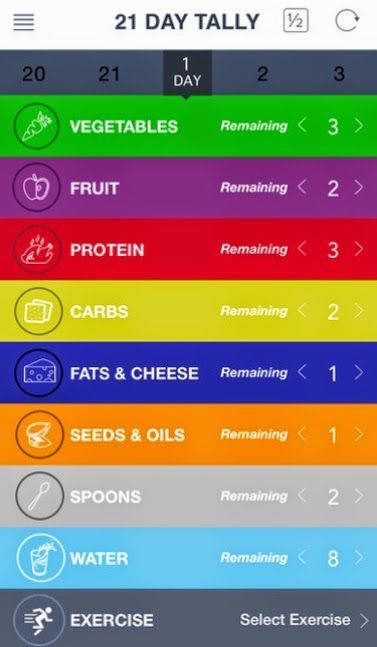 Keep things simple with the 21 Day Fix Tally app to track how many containers youve gone through.  Or check out the color coded meal plan I put together by visiting my