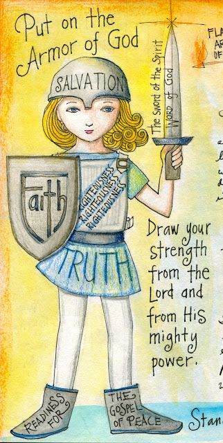 Love her artwork that isnt consumed with male images.  This one in particular says that Gods Word is for me, too!  peggy aplSEEDS: The Armor of