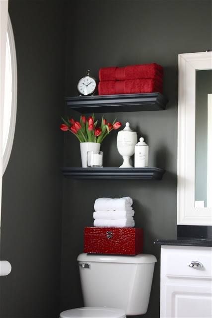 Lovely charcoal grey walls with deep crimson red