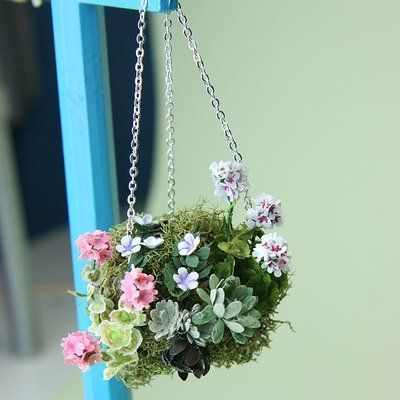 Make Traditional Moss Hanging Baskets For Scale Miniature and Dolls House