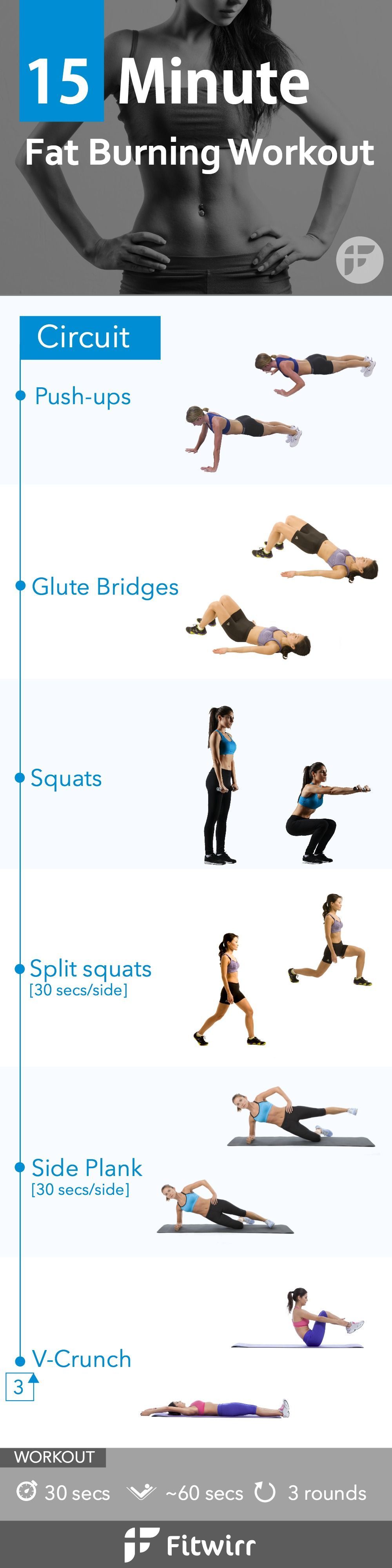 Need a quick workout you can do at home or in your hotel room? Here is a perfect workout for you. Hit it hard for 15 minutes to turn on your fat-burning hormone and get your body burning fat for up to