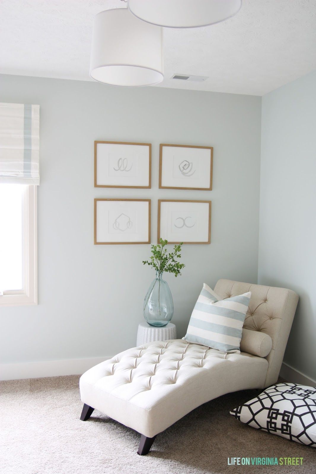 Paint color: Healing Aloe by Benjamin Moore. Love this ENTIRE listing of paint colors in this home – along with those in all their prior homes. So many great paint color