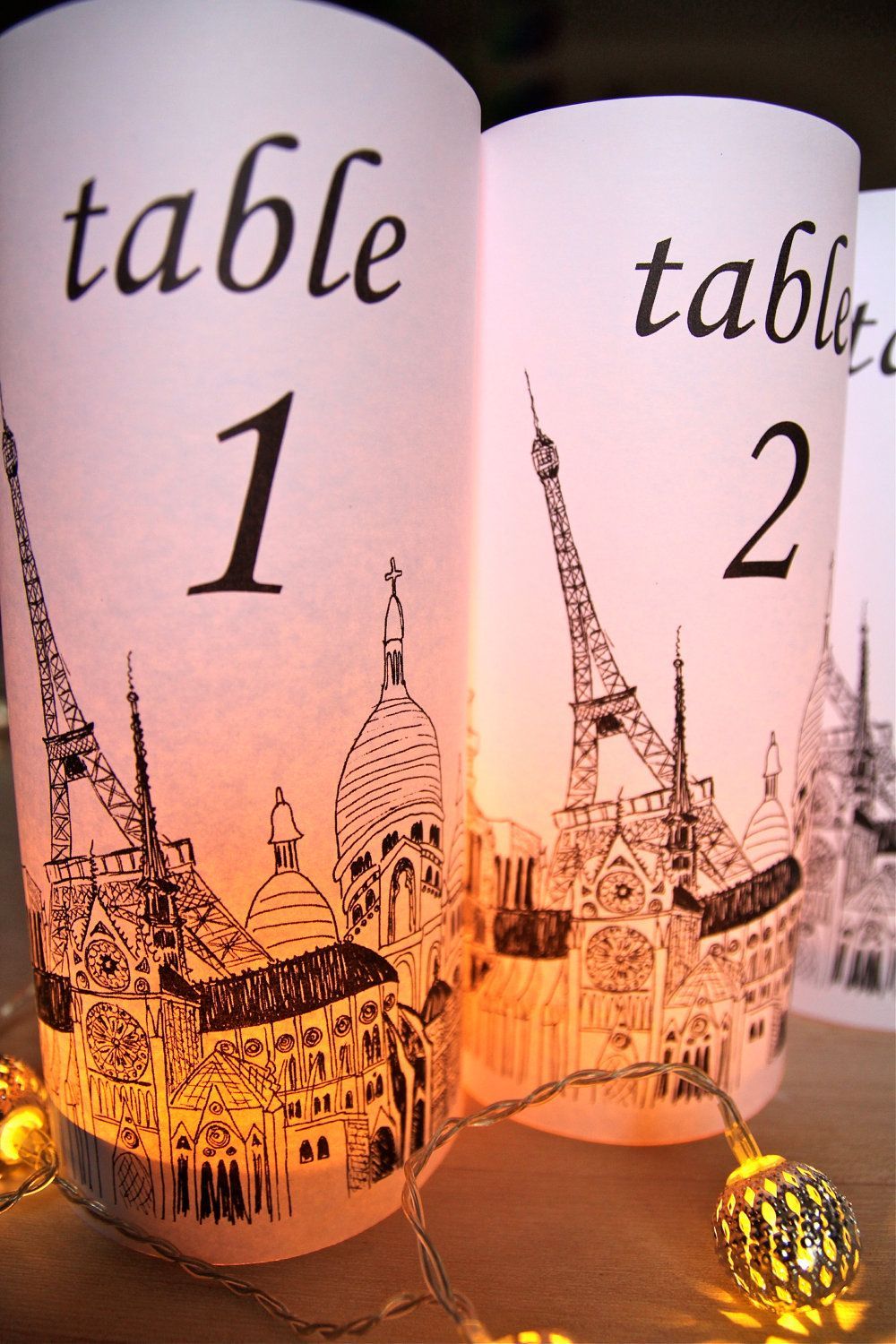 PARIS Table Number Luminaries PARIS – just add candles – set of 10 (White). $25.00, via Etsy.  by