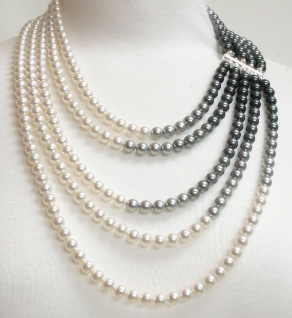 Pearl bib necklace pearl statement necklace by ILoveHoneyWillow,